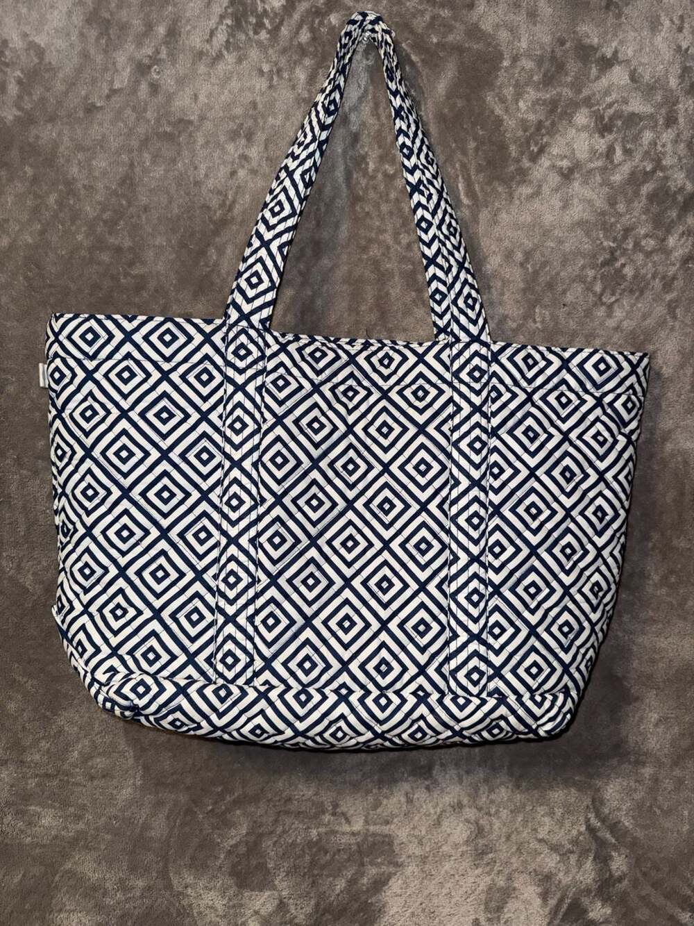 Quilted Koala Navy and White Geometric Print Quilted Tote Bag
